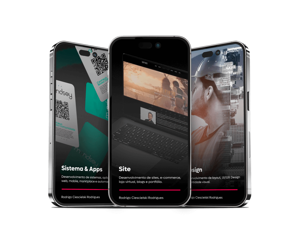 Banner com projetos desenvolvidos por Rodrigo Ciescielski, orientando sobre os serviços ofertados